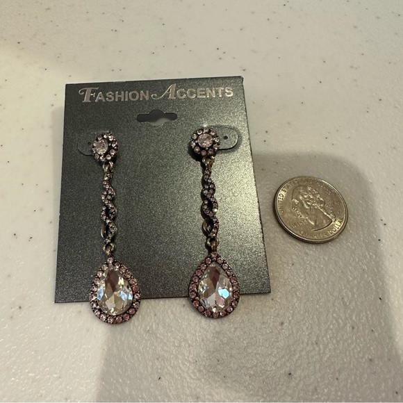 NWT Fashion Accents Earrings antique gold tone w/ clear jewels & rhinestones - Picture 5 of 6